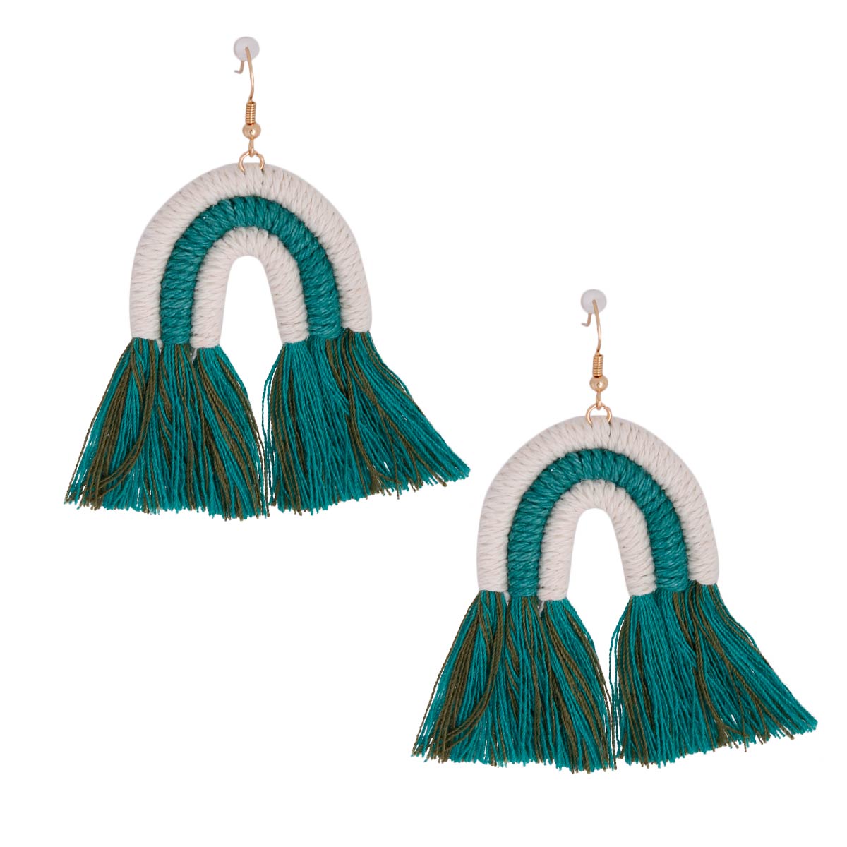 Teal Tassel Arc Earrings