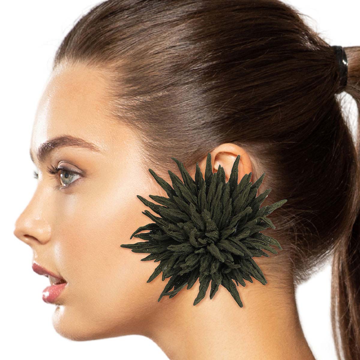 Olive Fabric Spikey Stud