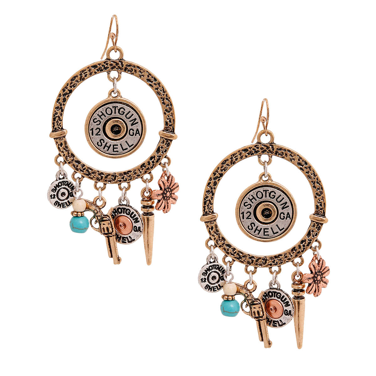 Burnished Gold Shotgun Charm Earrings