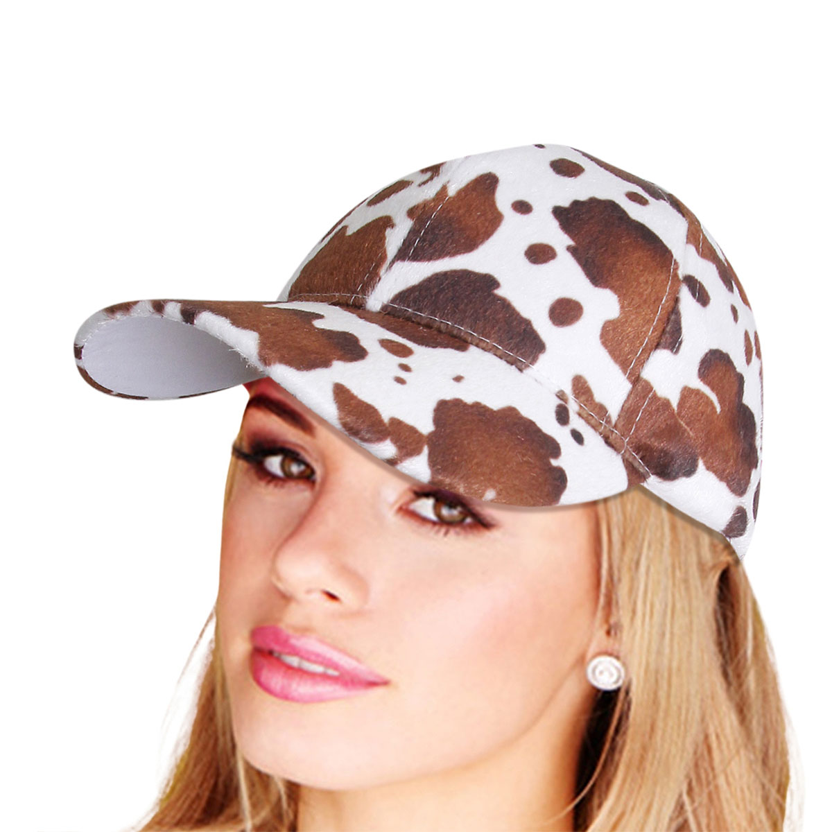 Brown and White Fur Animal Print Cap