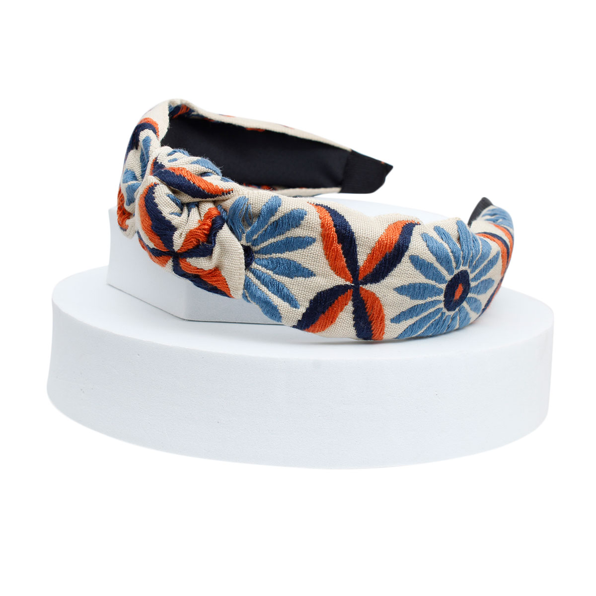 Blue Embroidered Flower Headband