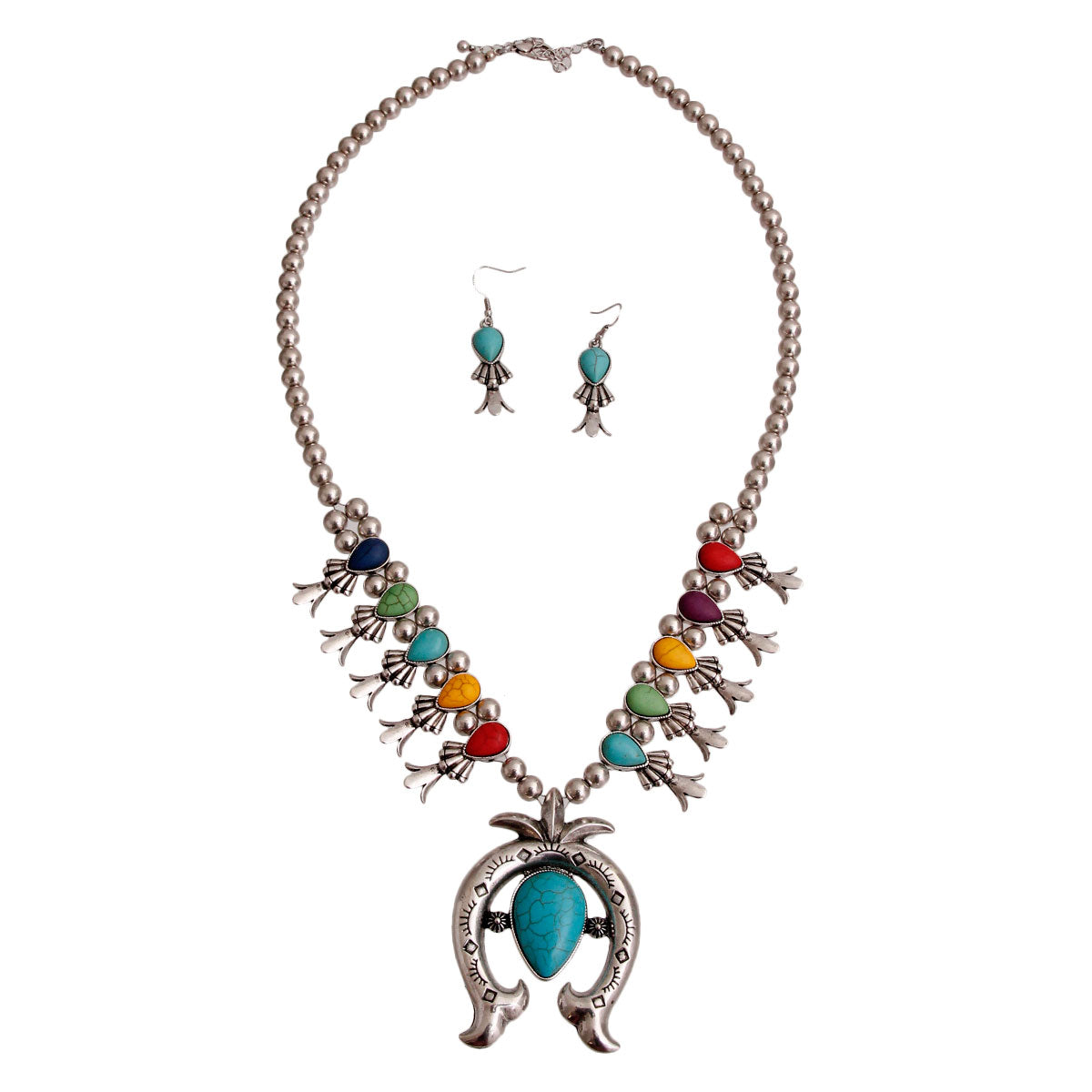Multi Color Squash Blossom Spacer Necklace