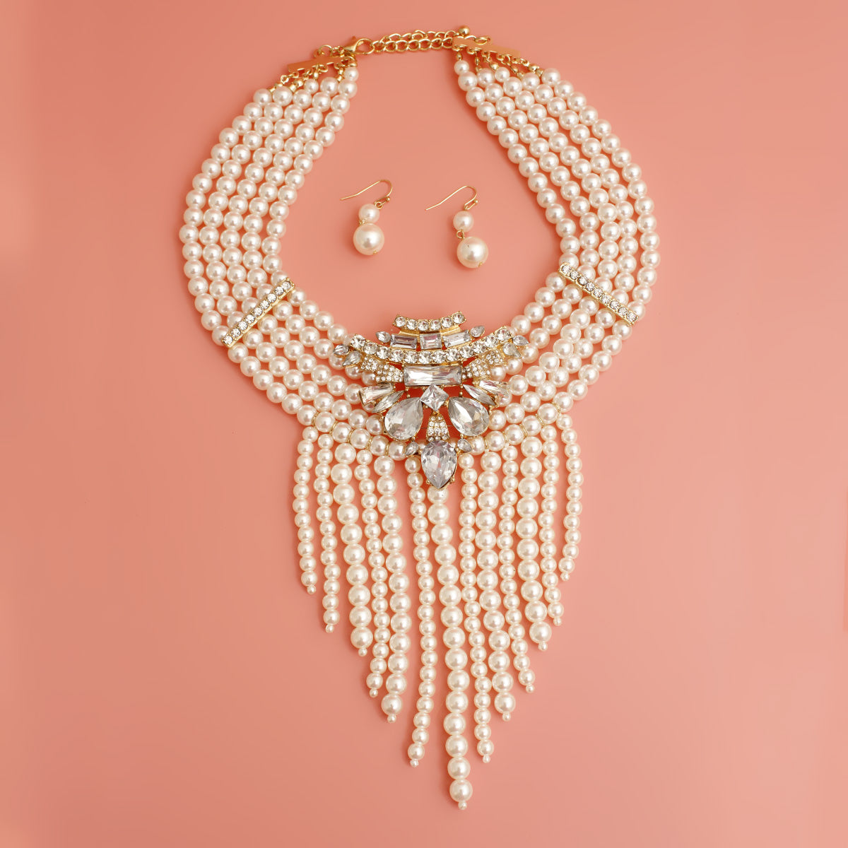 Cream Pearl Fringe Crystal Choker