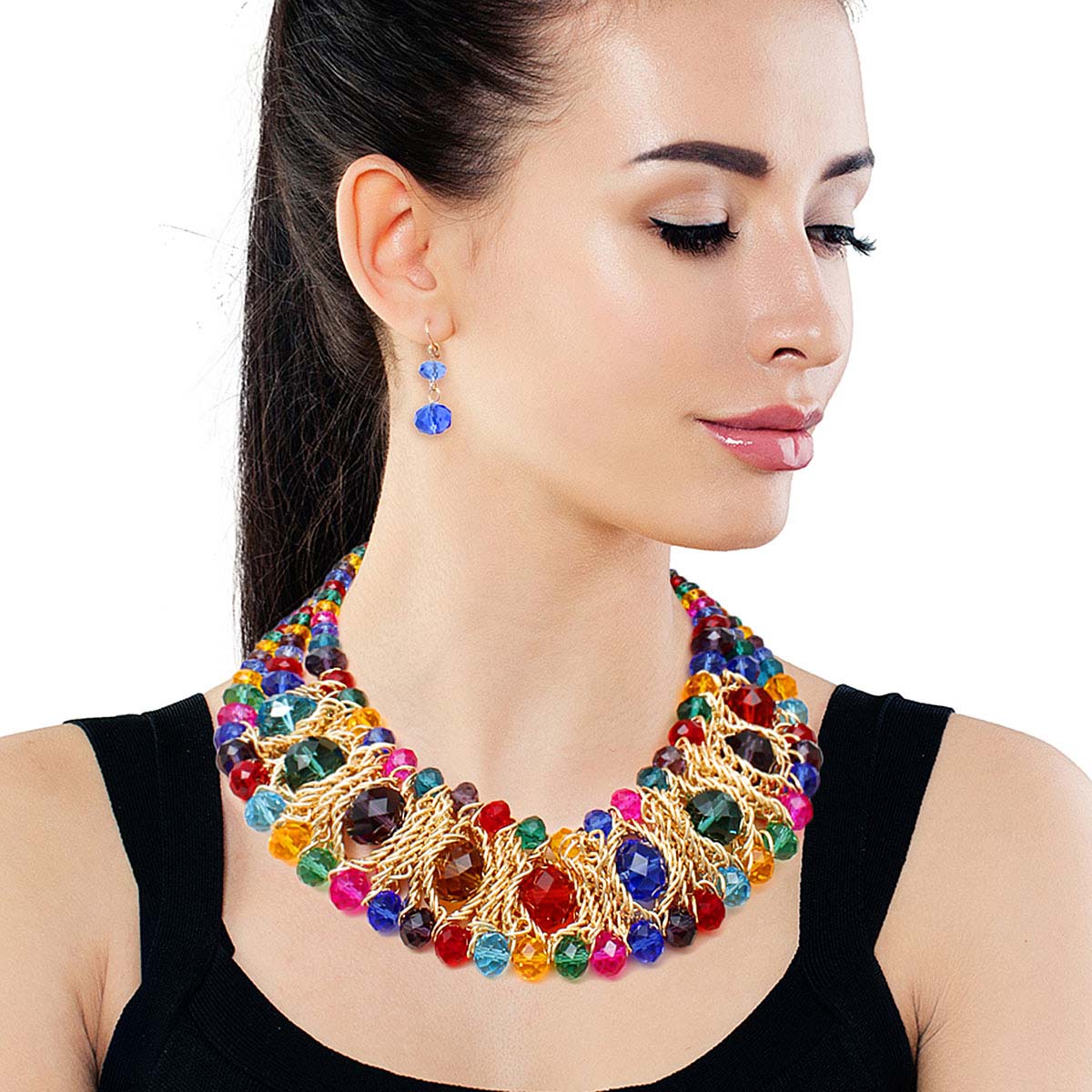 Rainbow Glass Bead Woven Collar