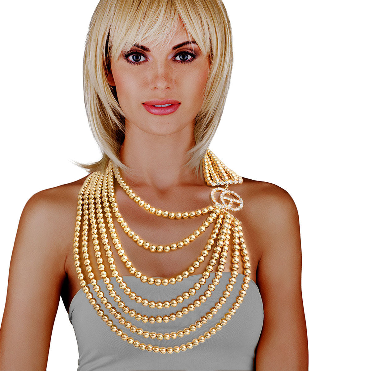 7 Strand Gold Metal Pearl Set