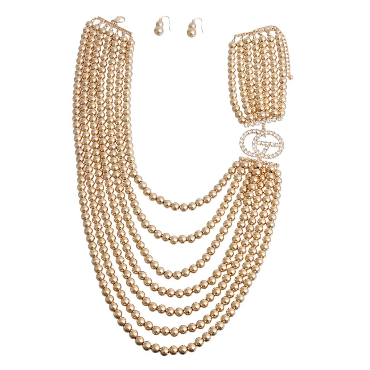 7 Strand Gold Metal Pearl Set