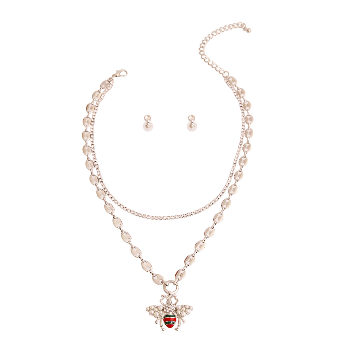 Designer Silver 2 Layer Bee Necklace