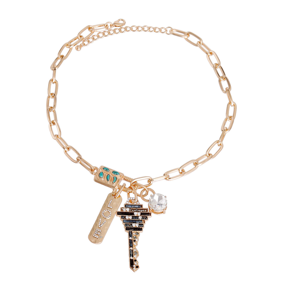 Black Bead Key Love Charm Chain