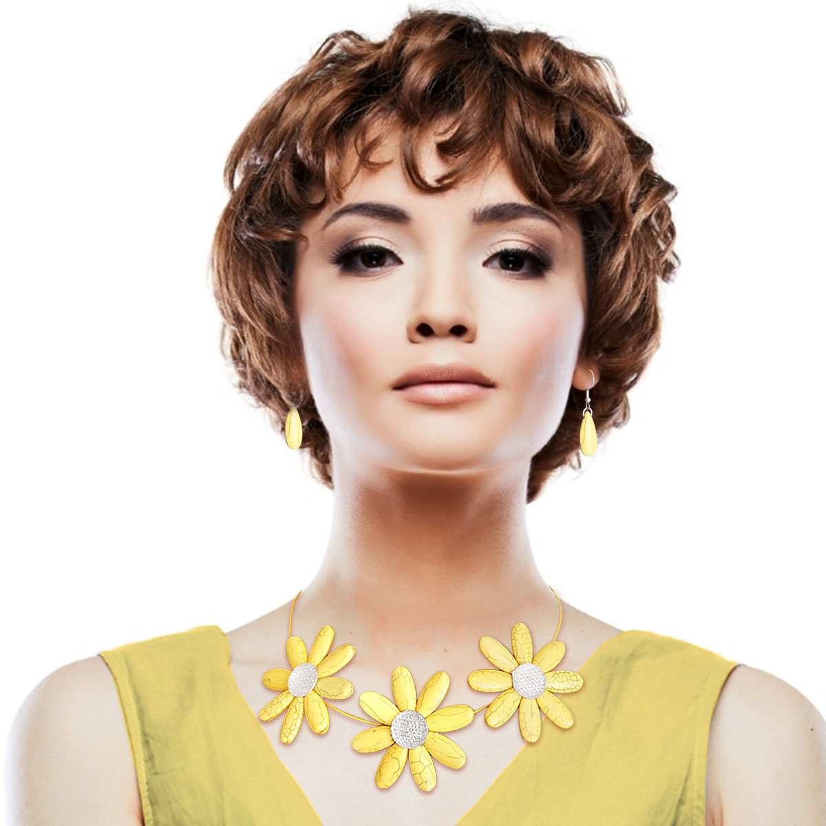 Yellow Triple Flower Wire Collar