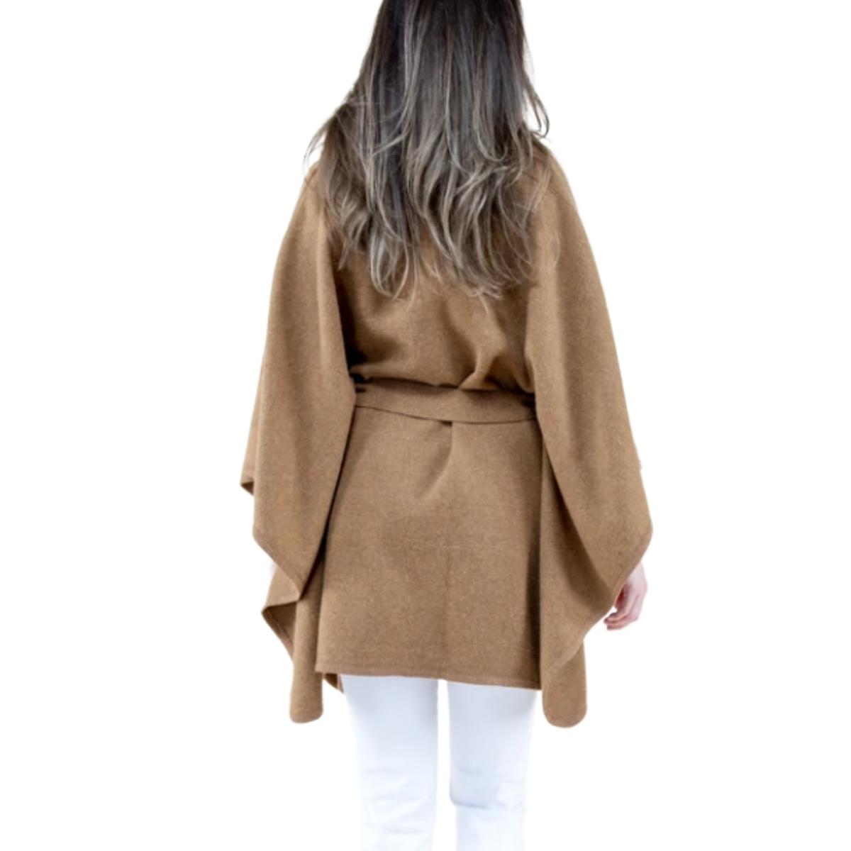 Camel Puffy Fur Shawl Belted Coat