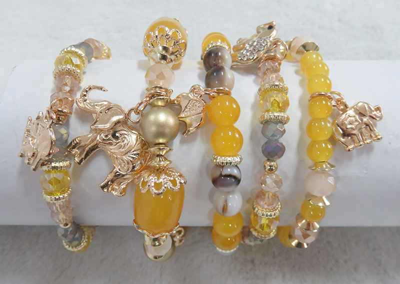 GOLD YELLOW STRETCH BRACELETS ELEPHANTS